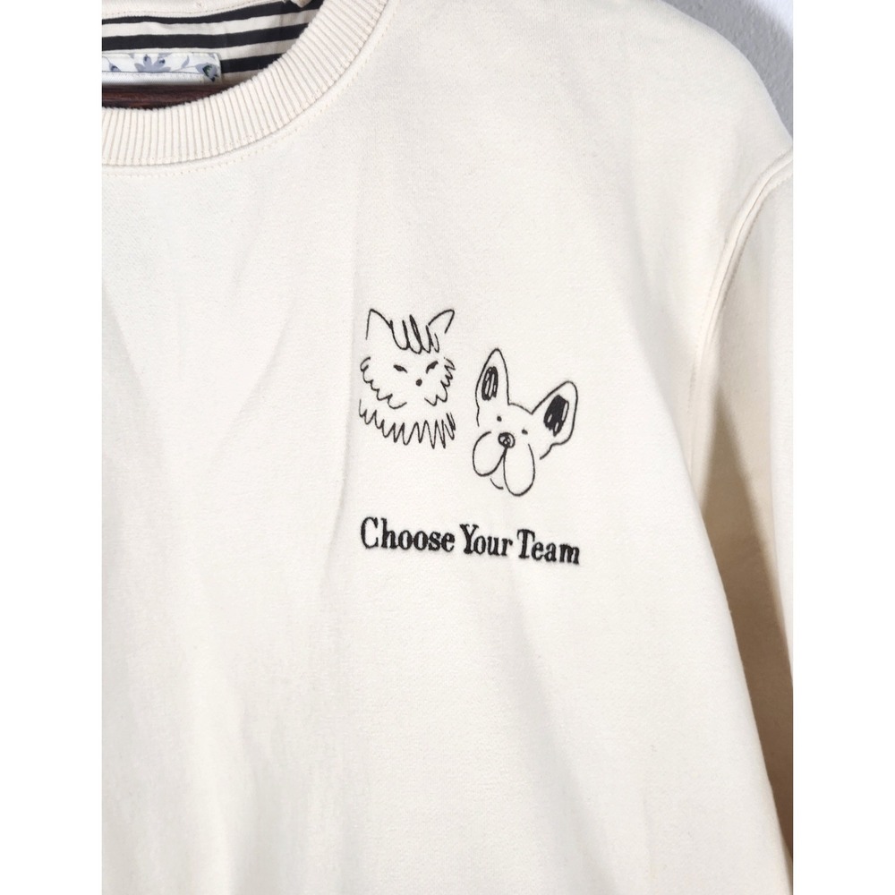 Denim & Flower Ricky Singh Choose Your Team Dog Cat Cream Crewneck Sweatshirt M